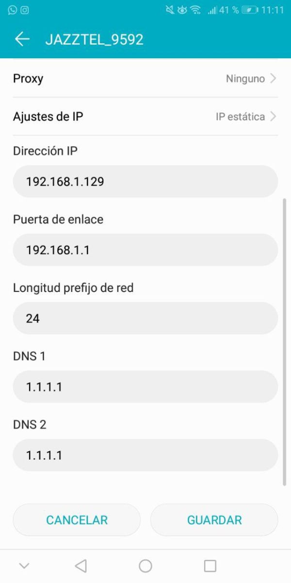 ajustes de wifi de android
