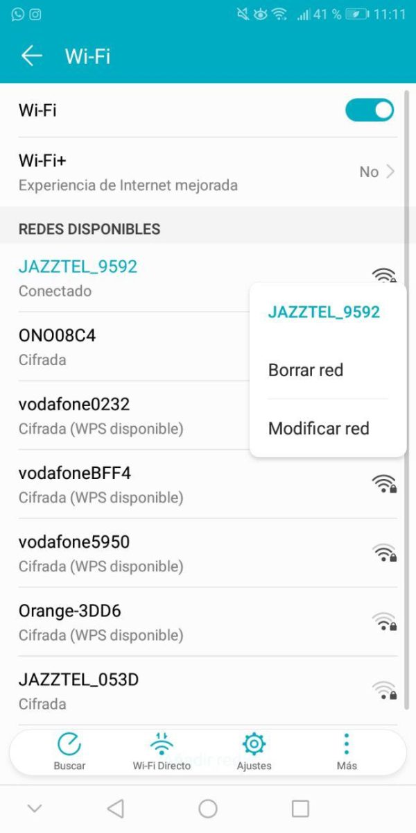ajustes de wifi de android