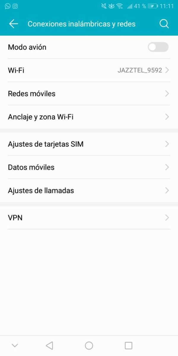 ajustes de wifi de android
