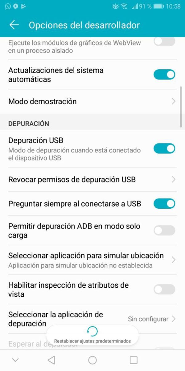 depuracion usb huawei