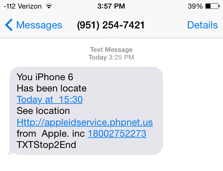 sms falsos de icloud