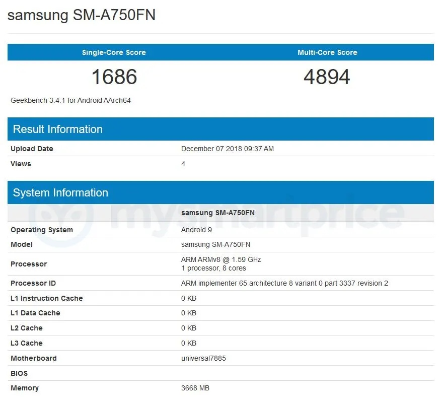Galaxy a7 2018 android pie geekbench