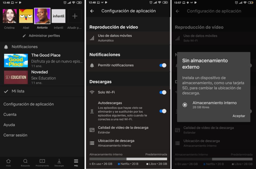 ubicacion descargas netflix