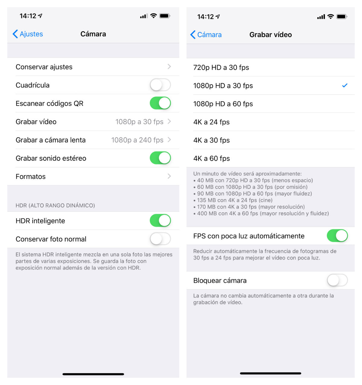 iPhone calidad video