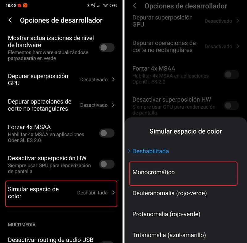 pantalla blanco y negro android