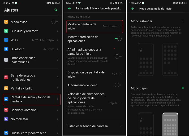 modo de pantalla de inicio