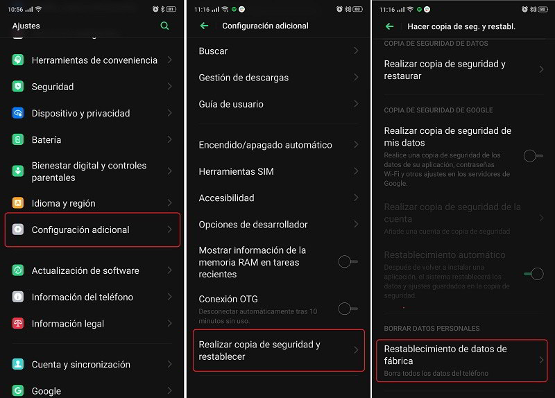 restablecimiento de fabrica realme
