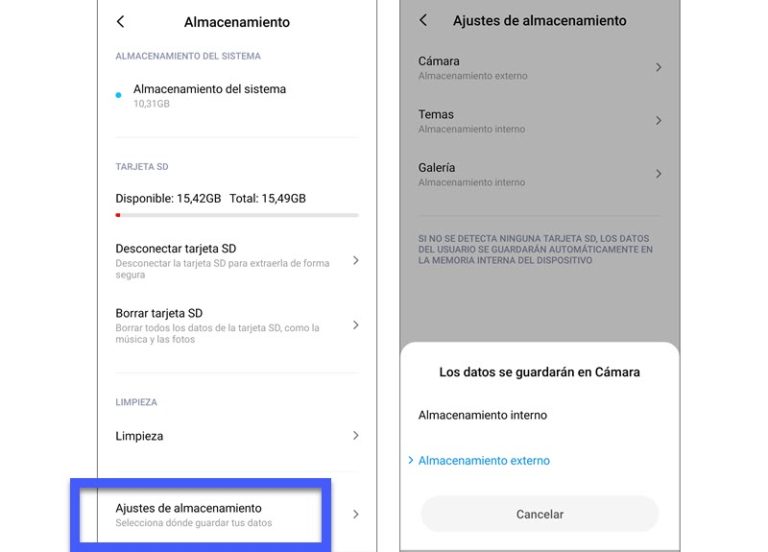 Cómo establecer la tarjeta SD como predeterminada en Xiaomi