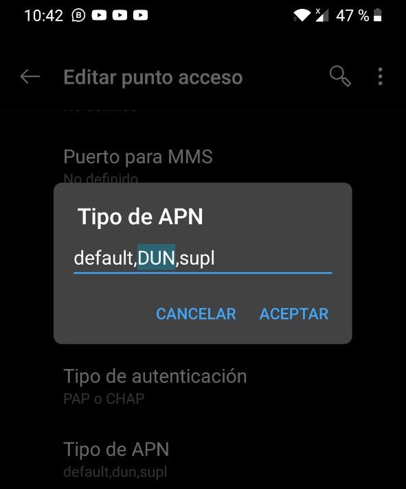 solucion el operador no permite que se anadan apns de tipo dun 2
