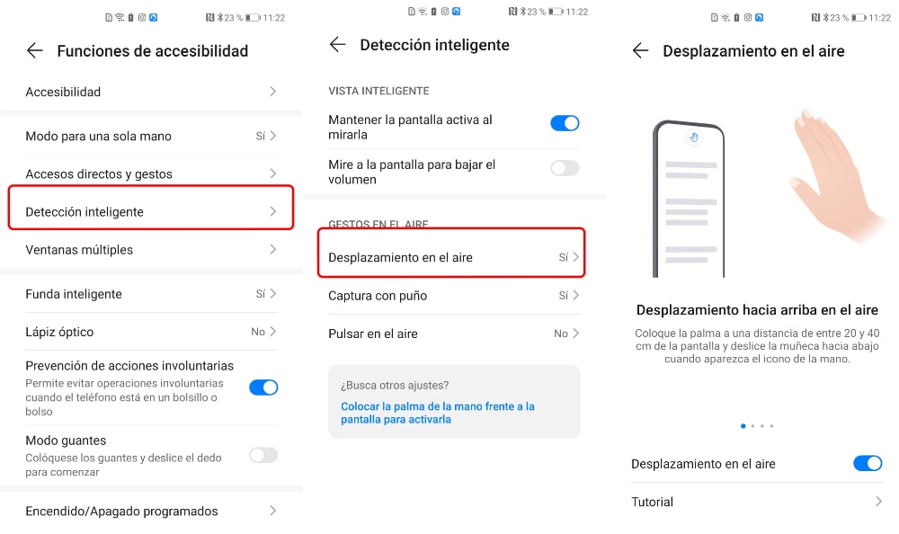 11 trucos de EMUI 11 que debes probar en tu móvil Huawei ahora mismo 4 gestos-aire