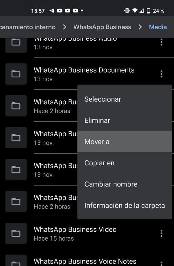 archivos de WhatsApp en tarjeta en Android