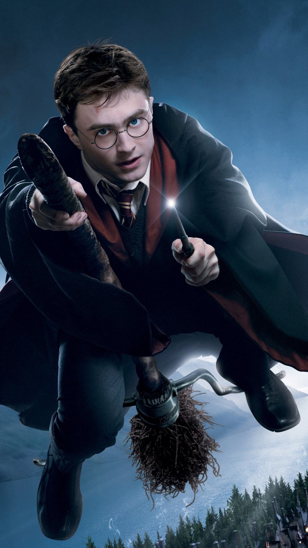 Wallpaper de Harry Potter en su escoba