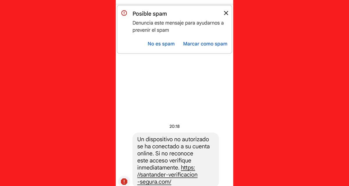«Un dispositivo no autorizado se ha conectado a su cuenta», cuidado con este SMS de tu banco