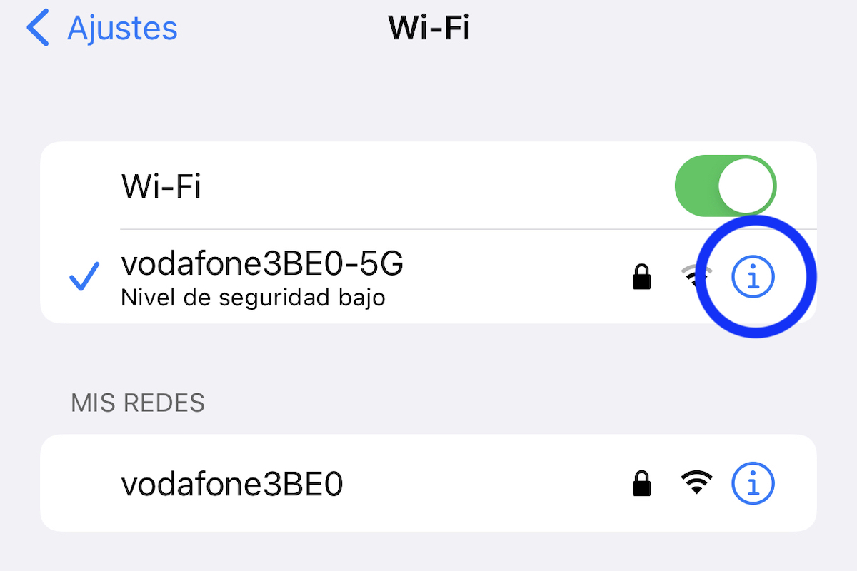 Acceso a Información de red Wi-Fi en iPhone
