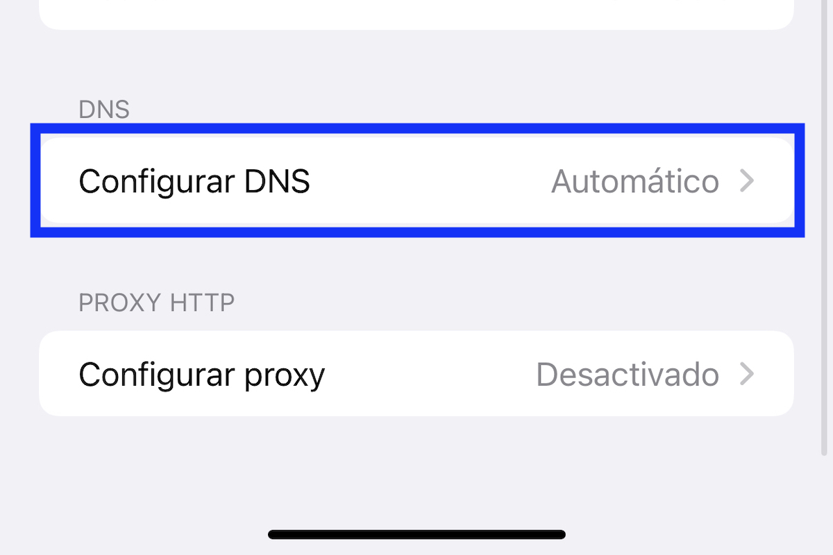 Acceso a Configurar DNS en iPhone