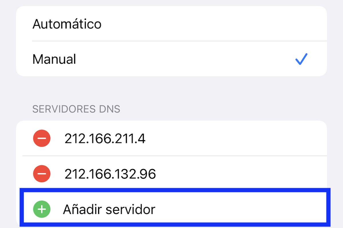 Añadir manualmente servidor DNS