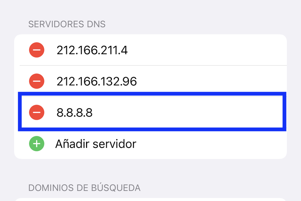 Código DNS de Google en iPhone