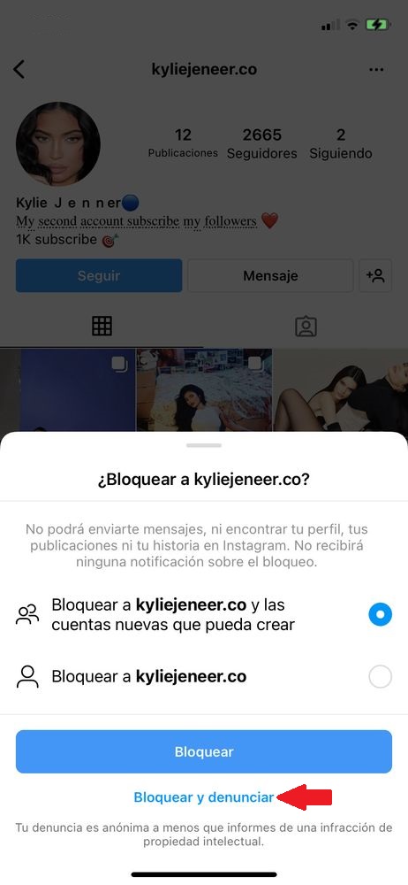 bloquear denunciar un perfil falso en Instagram paso 3