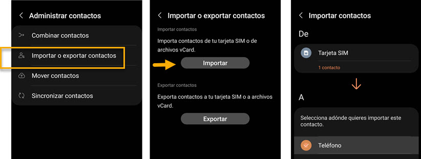 Cómo copiar contactos de SIM a teléfono en móviles Samsung 3