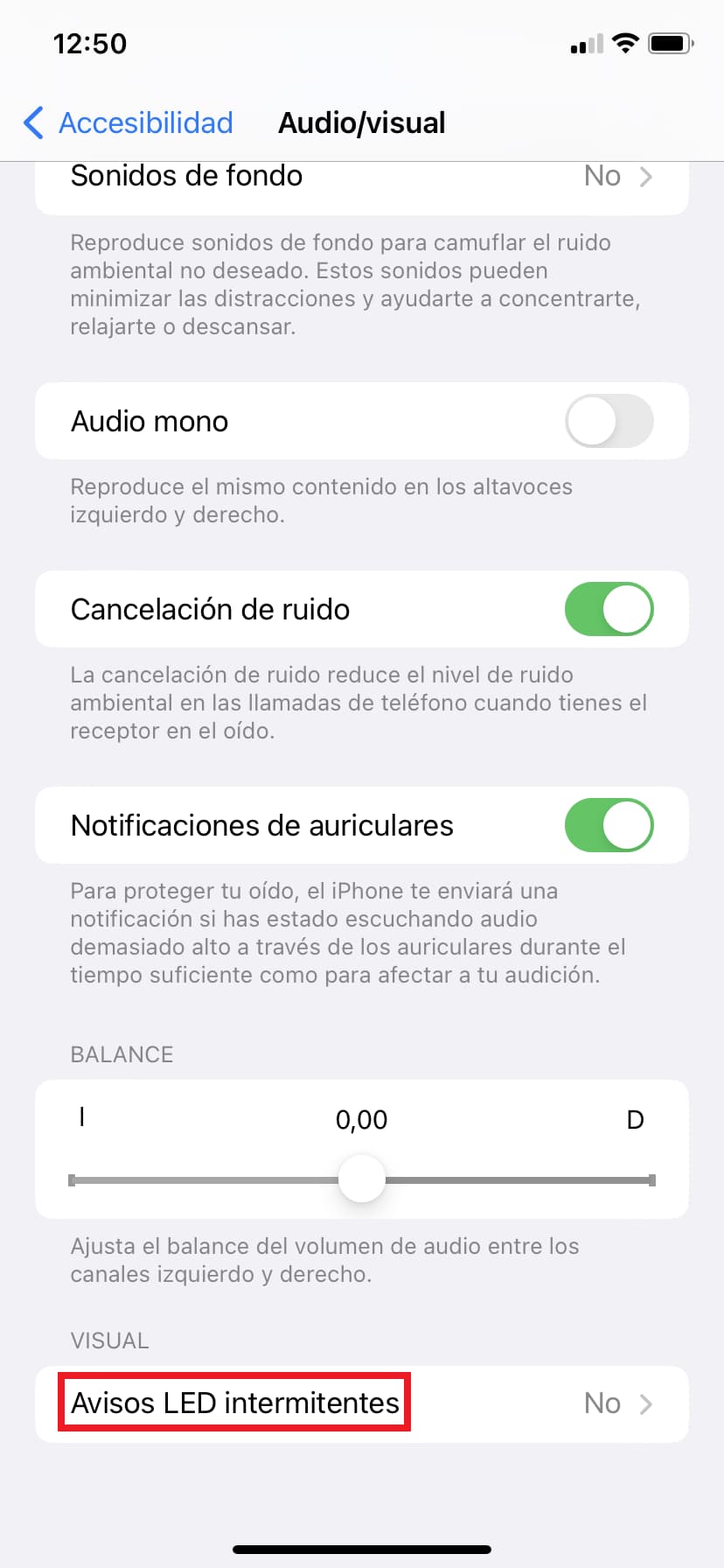 paso 4 activar el flash para notificaciones de Whatsapp en el iphone