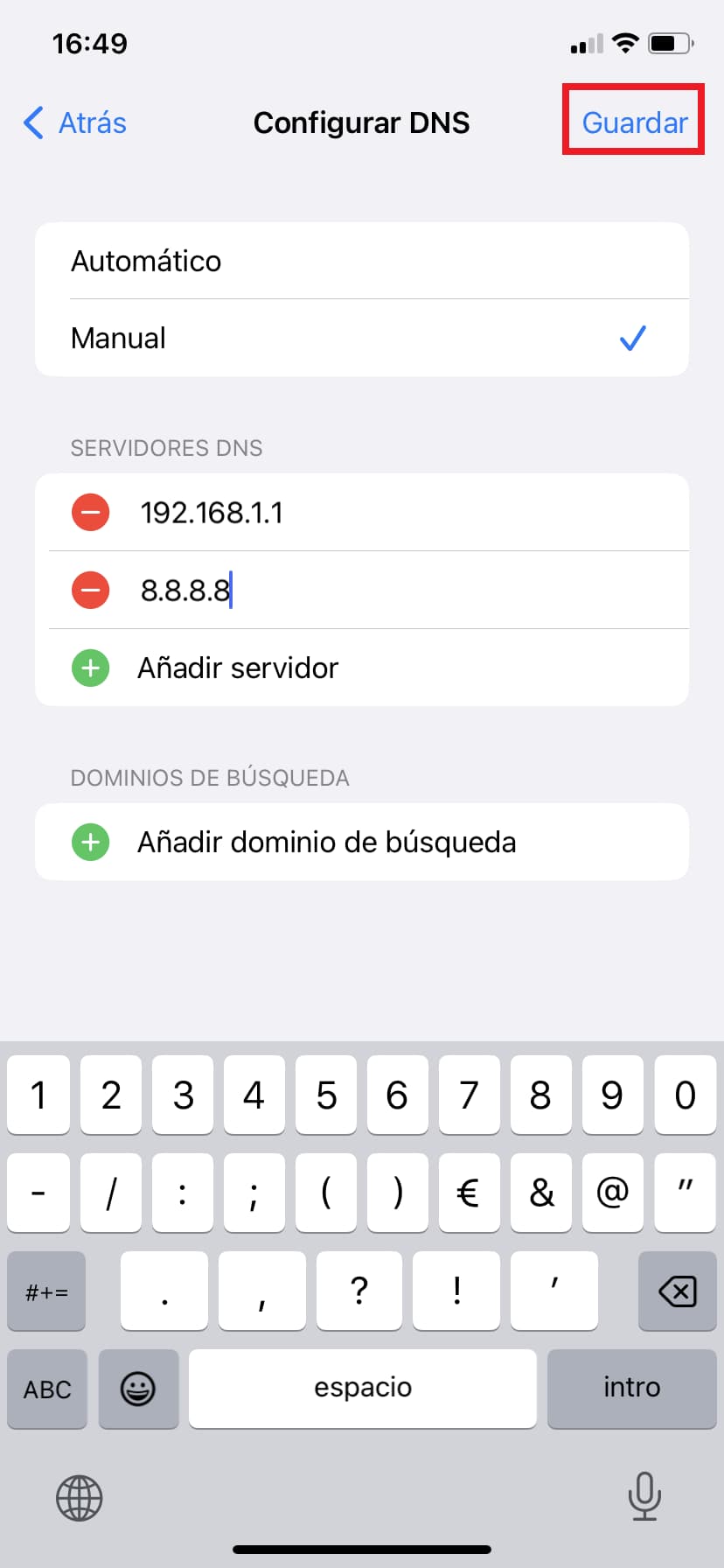 paso 8b cambiar la DNS en el iPhone