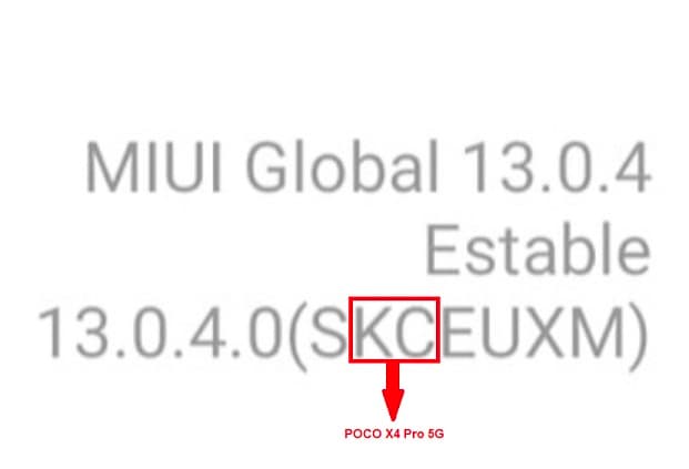 segunda y tercera letra al lado de la version de MIUI en movil Xiaomi
