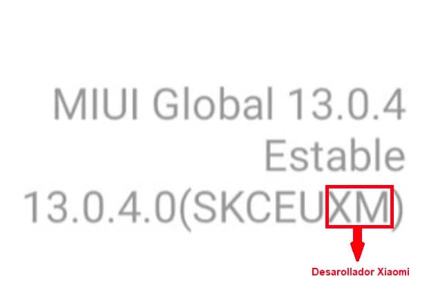 sexta y septima letra al lado de la version de MIUI en movil Xiaomi