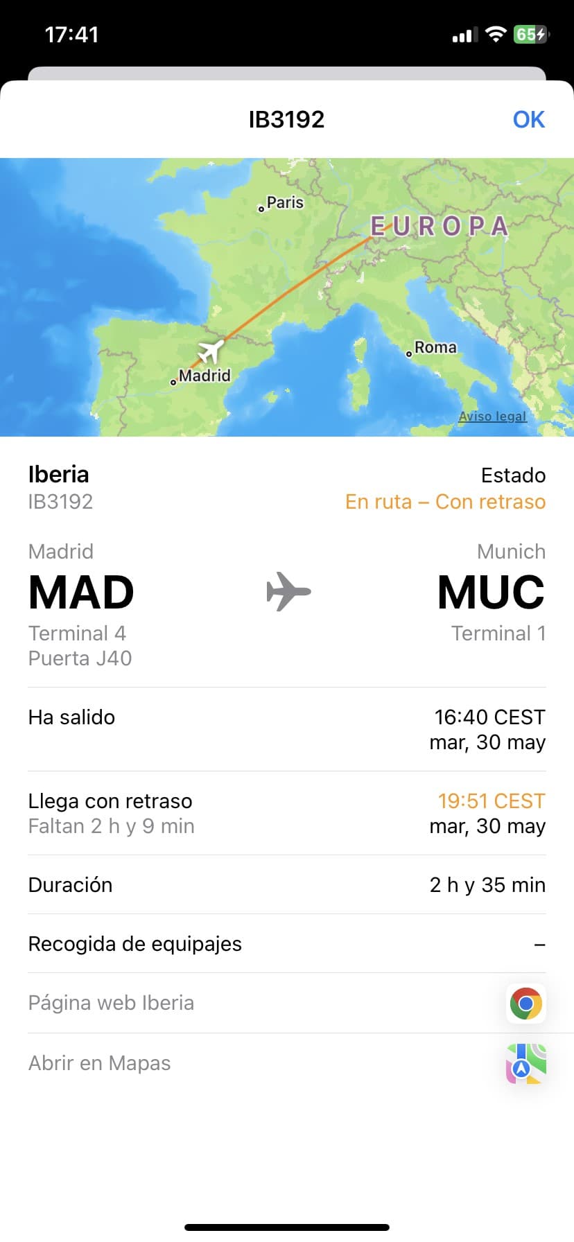 resultado rastrear la informacion de tu vuelo en tiempo real en iphone