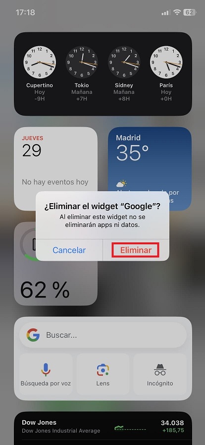 paso 2b como eliminar widget de google para iphone