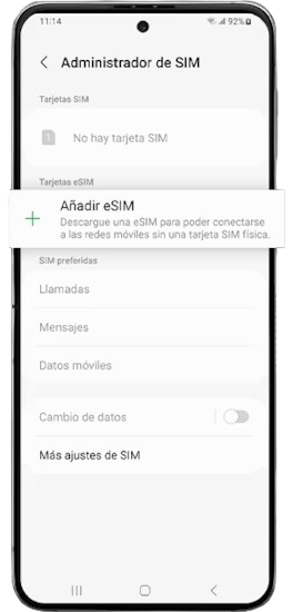 paso 4 activar eSIM moviles Samsung tienen eSIM