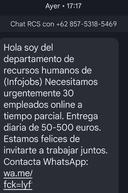 Cuidado con este SMS, soy del Departamento de Recursos Humanos de InfoJobs 1