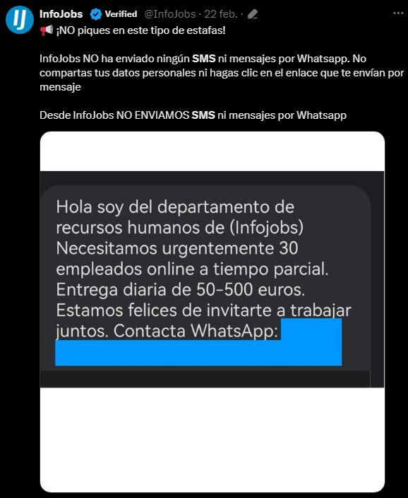 Cuidado con este SMS, soy del Departamento de Recursos Humanos de InfoJobs 2