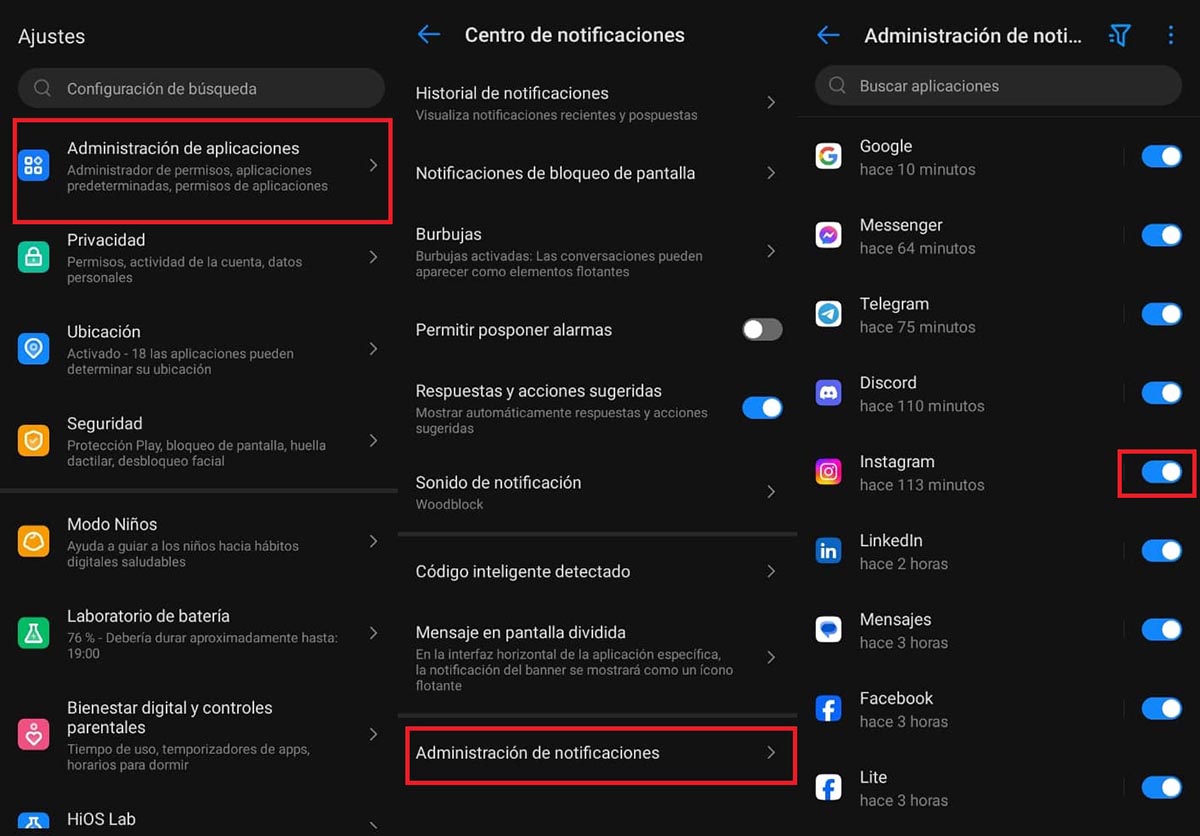 desactivar notificaciones instagram