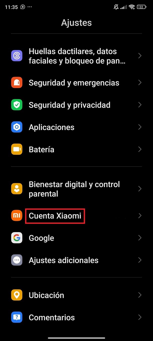 Desde dispositivo xiaomi paso 1 y 2 para recuperar la contraseña de la cuenta mi