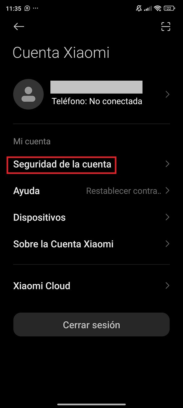 Desde dispositivo xiaomi paso 3 para recuperar la contraseña de la cuenta mi