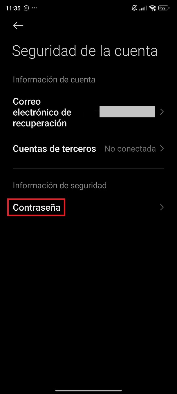 Desde dispositivo xiaomi paso 4 para recuperar la contraseña de la cuenta mi