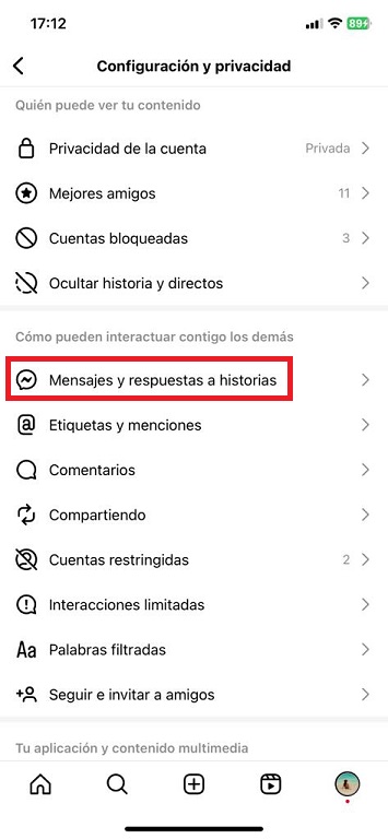 paso 5 como quitar el visto de instagram en los mensajes
