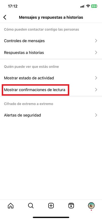 paso 6 como quitar el visto de instagram en los mensajes