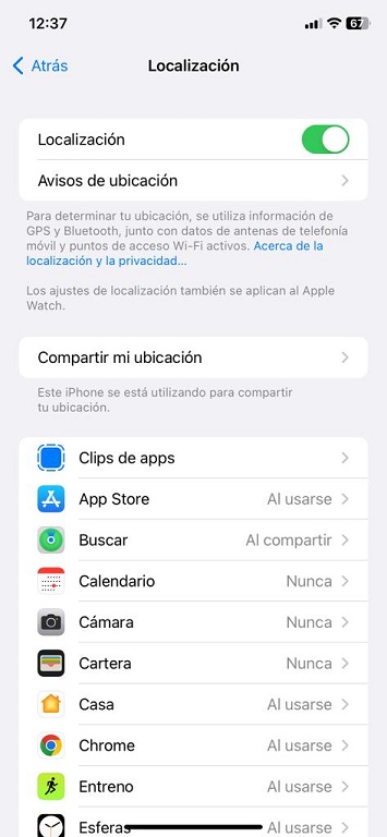 Resultado de activar la localizacion para ver tu coche aparcado en iPhone