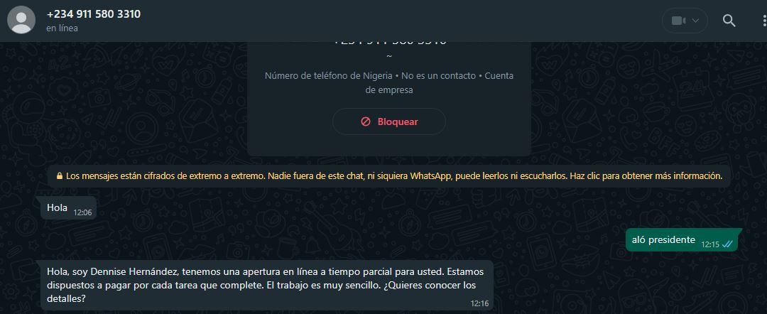 He recibido un mensaje de WhatsApp con prefijo +234, ¿es un timo? 1