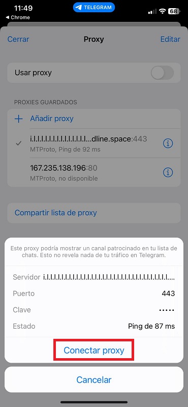 paso 3 usar Telegram en españa tras el bloqueo servidor proxy mtproto