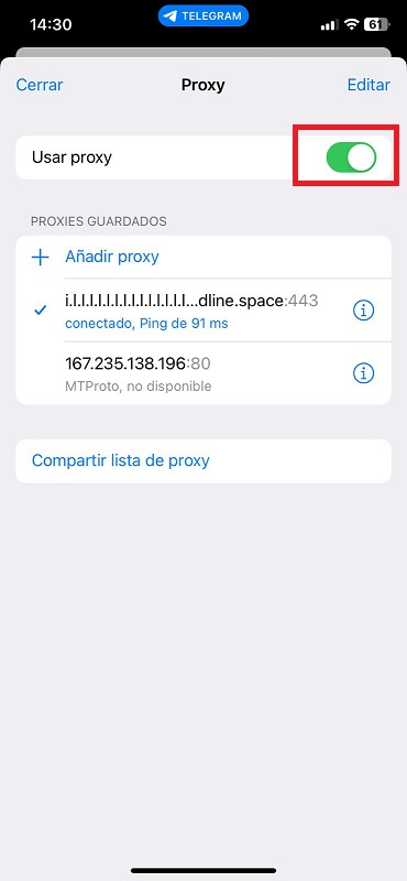 truco para usar telegram en españa tras el bloqueo config servidor proxy desconectar