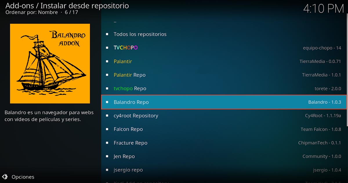 Balandro no funciona en Kodi