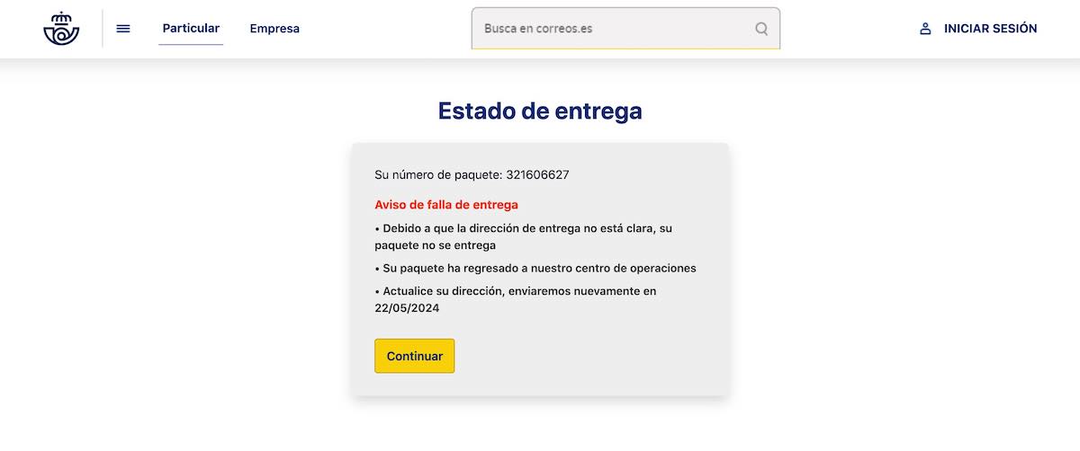 sms falso correos