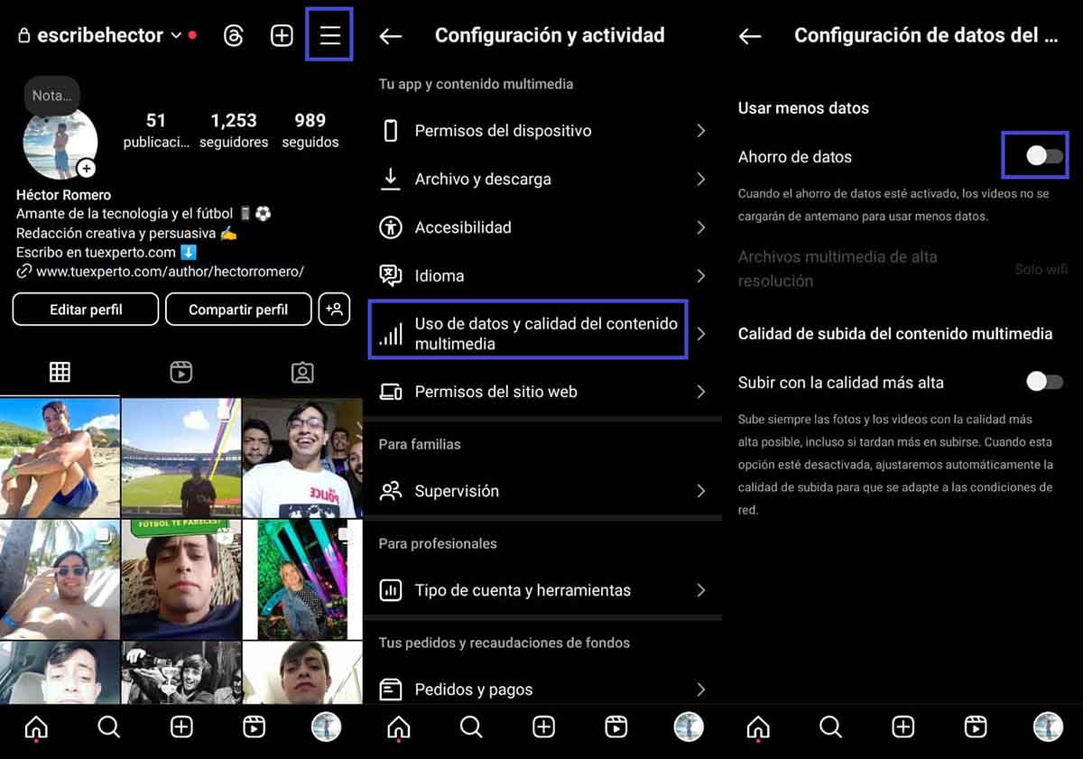 ahorro datos instagram