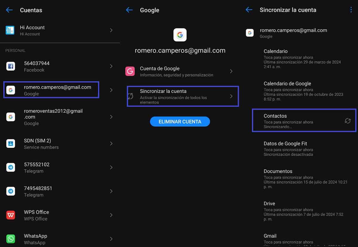 sincronizar contactos cuenta google