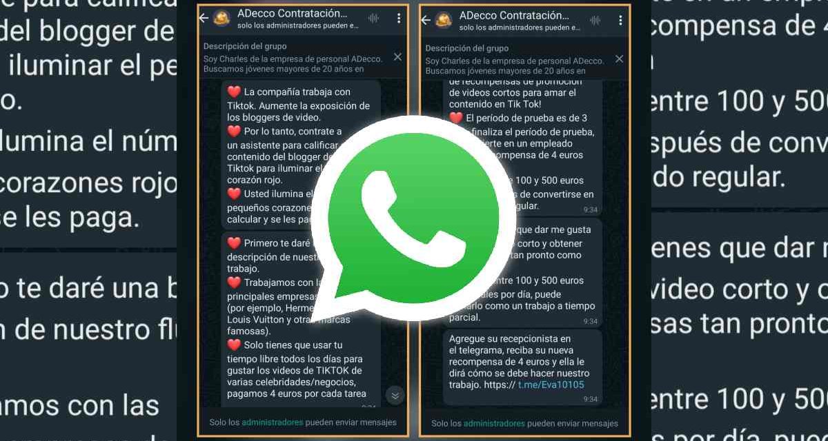 WhatsApp de Addeco Comunicación, mantente alerta con las ofertas de empleo falsas