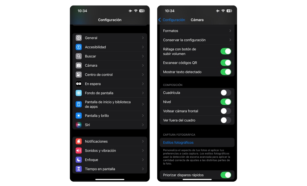 activar nivel camara iphone 15 pro