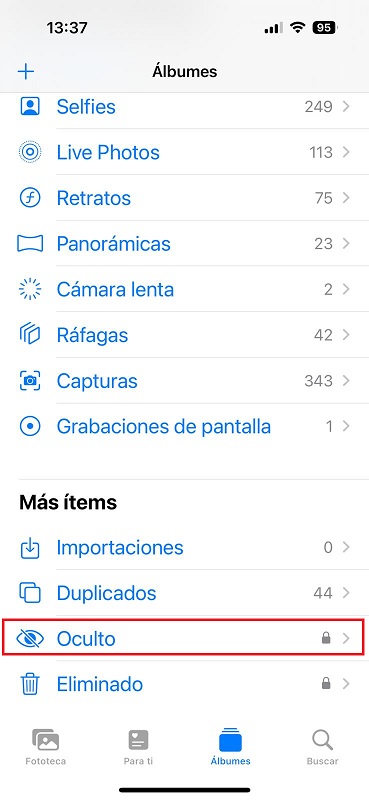paso 2 dejar de ocultar foto en carpeta segura en iphone album oculto