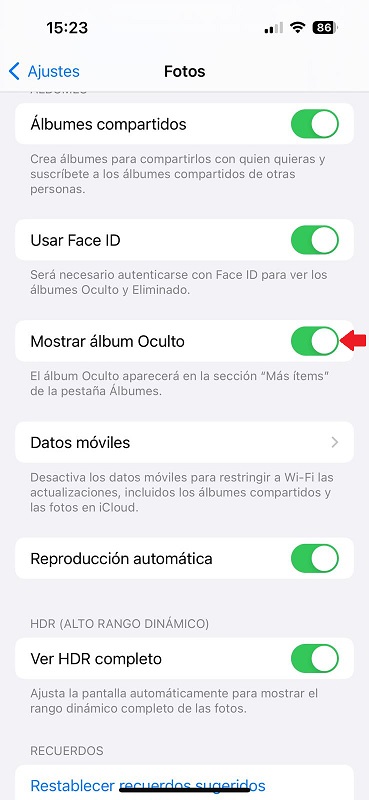 paso 3 ocultar carpeta segura en iphone o album oculto